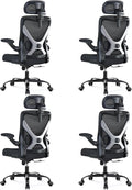 Ergonomic Office Chair: Mesh Desk Chair Comfy with Headrest& Lumbar Support | Ergalithic Big and Tall Office Chairs with Wheels & Flip-Up Arms-Computer Gaming Chairs for Adults (Black-Pack of 4) by Ergalithic