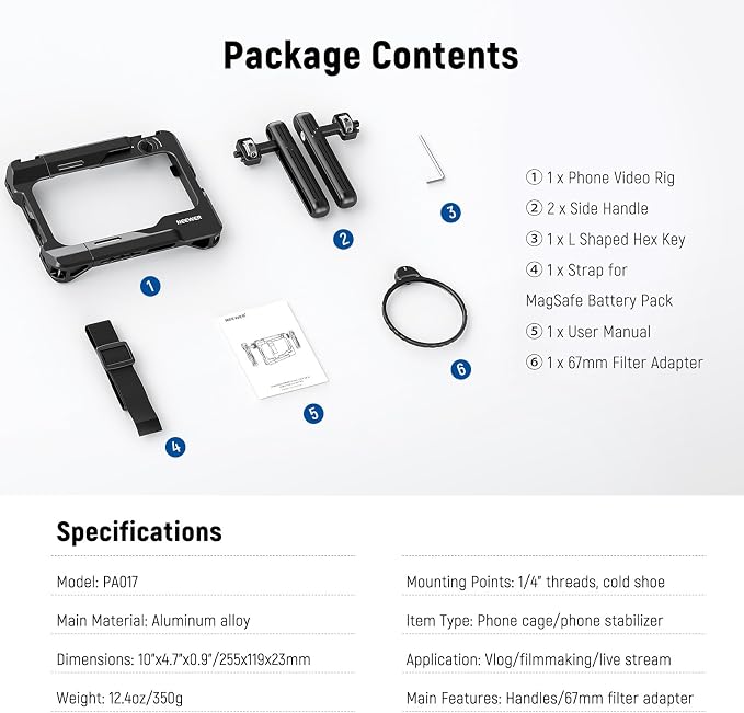 NEEWER Universal Smartphone Video Rig with Handles 67mm Filter Adapter Anti Drop Cold Shoe Compatible with DJI Mic iPhone Samsung Galaxy Android, Phone Cage Stabilizer for Video Recording, PA017 | Anti Drop Cold Shoe Compatible with DJI Mic iPhone Sams... - Image 8