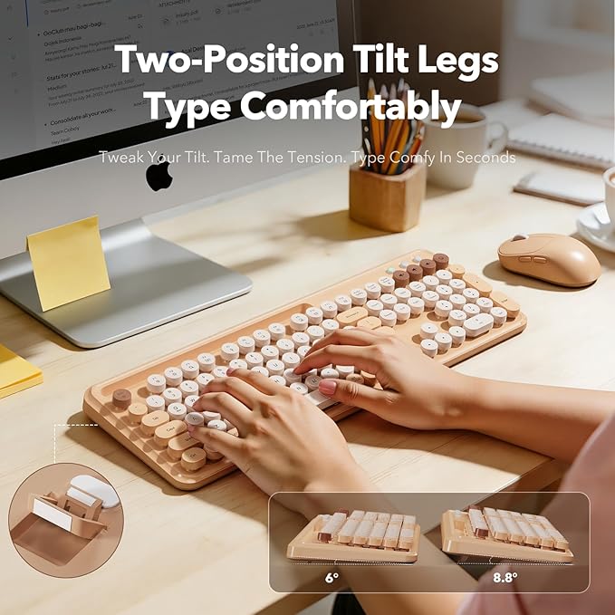 Trueque Wireless Keyboard and Mouse Combo, Milk Tea Beige Typewriter Style - Image 4