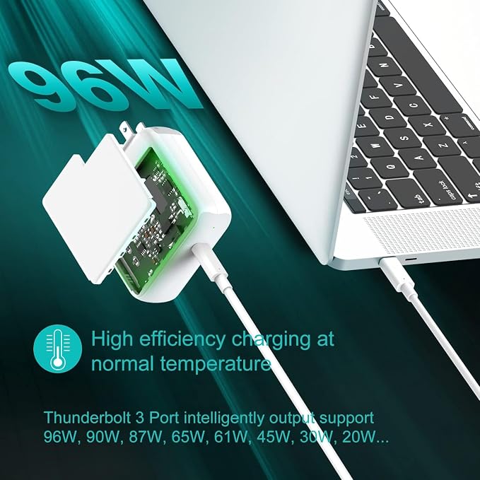 96W USB C Charger for MacBook Pro 16, 15, 14, 13 inch 2025 2024, 2023, 2022, 2021, M4 M3 M2 M1 MacBook Air, USBC Laptop Power Adapter, iPad, LED, 6.6ft 5A Cable Charging as Fast as Original Quality - Image 3