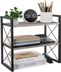 YINMIT Desktop Shelf Organizer, 2 Tier Office Shelves, Wood Desk Organizer Storage Rack and Freestanding Display Shelf for Office, Dormitory, Home (Grey) by YINMIT
