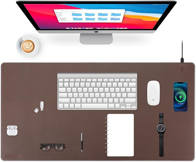 Wireless Charging Desk Mat, Mouse Pad, Brown-R, 32 * 16inch - Image 8