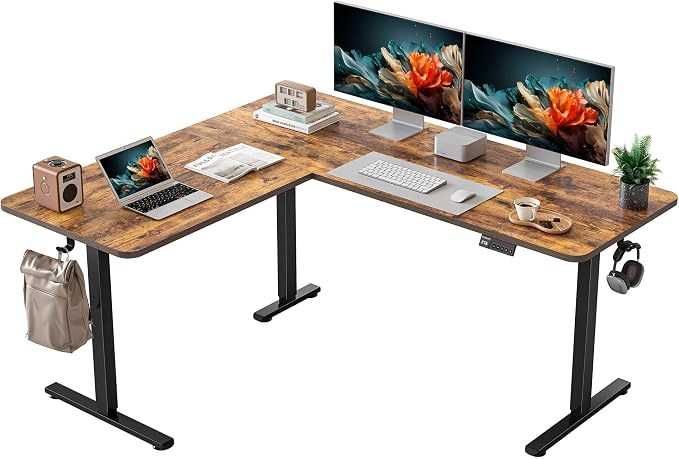YIHAYO L Shaped Standing Desk Adjustable Height, 63 x 55 Inches Electric Corner Standing Desk with Splice Board, Computer Desk for Home Office, Rustic Brown by YIHAYO