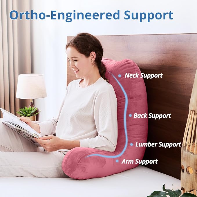 Sasttie Reading Pillow for Bed, Back Pillow for Sitting Up, Rose Pink | 25" Backrest Support Cushion for Couch, Sofa, and Floor, Dorm Essentials, OEKO-TEX, Adjustable Down Alternative Fill - Image 5