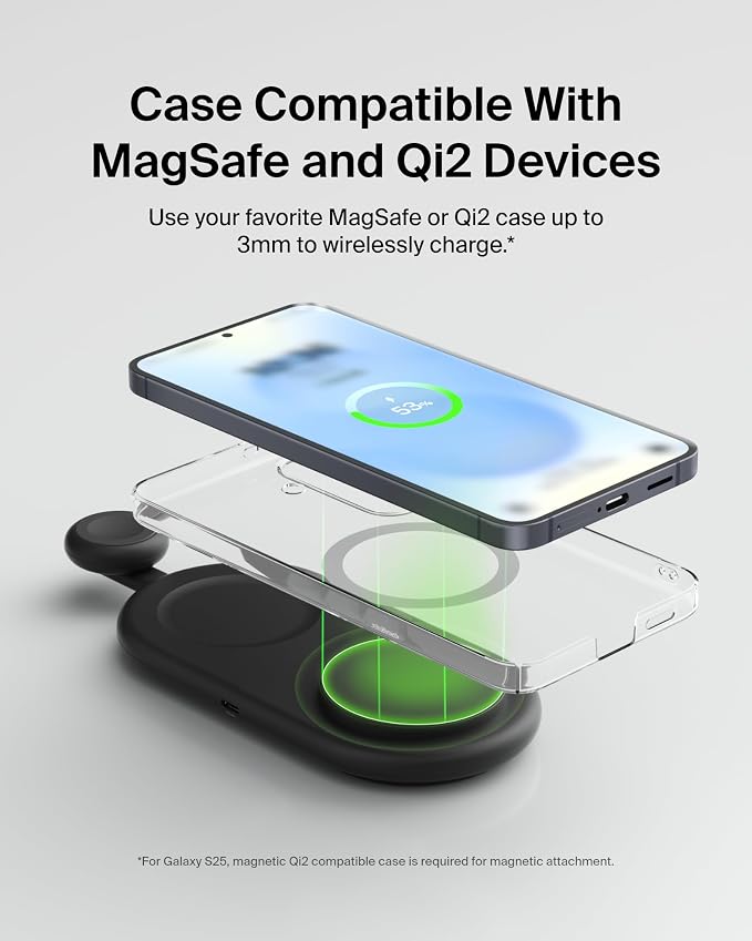 Belkin Qi2 15W 2 in 1 Wireless Charging Pad with USB-C Port | MagSafe compatible, iPhone 16/15 Series, Samsung Galaxy S25 Series, AirPods, extra USB-C port, Magnetic - Image 8