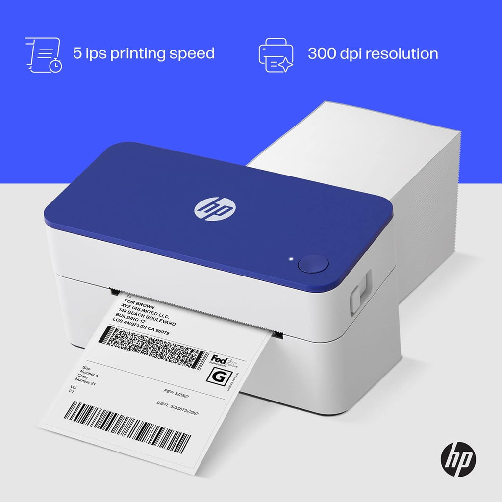 HP Shipping Label Printer, Commercial Grade Direct Thermal, Compact & Easy-to-use, High-Speed 300 DPI, Barcode, Compatible with, UPS, Ebay, ShipStation More, HPKE103, 7.9''x 4.6'' x 4.7'', white - Image 2