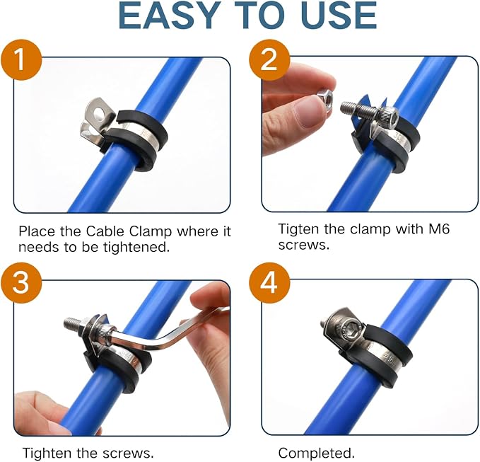 1-1/4 Inch Cable Clamp, 15 Pack Rubber Wiring Clamp, Stainless Steel Pipe Clips for Tube Holder, Wire Cord Tubing Bracket Installation (32mm) - Image 3