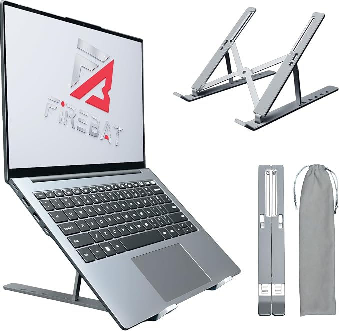 Laptop Stand for Desk, 6-Angle Adjustable Ergonomic Laptop Riser, Foldable Aluminum Portable, Cooling Desktop Notebook Computer Holder Compatible with 10-15.6” MacBook, Dell, HP, iPad, Silver by FIREBATOfficial