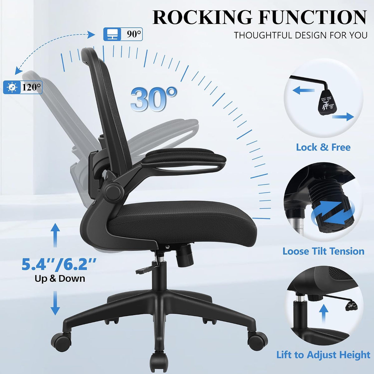 FelixKing Office Chair, Ergonomic Desk Chair Breathable Mesh Chairs with Adjustable High Back Lumbar Support Flip-up Armrests, Executive Rolling Swivel Comfy Task Computer Chairs for Home Office - Image 4