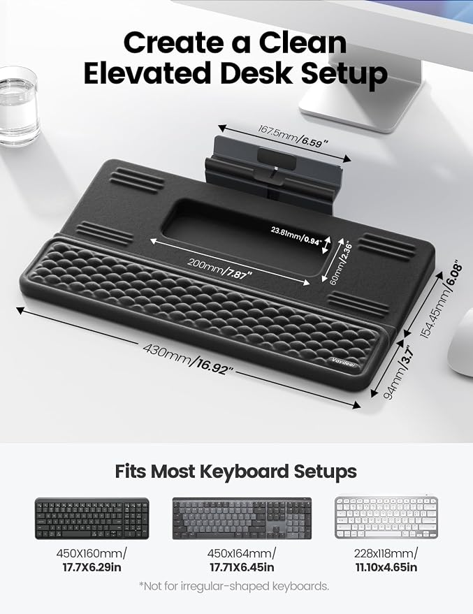 Vaydeer 4-in-1 Keyboard Wrist Rest, Ergonomic Keyboard Stand with Adjustable Phone Stand, Tilt Computer Pad Typing Support for Desk, Memory Foam Cushion Storage Riser Holder Tray Lift for Office Home - Image 7
