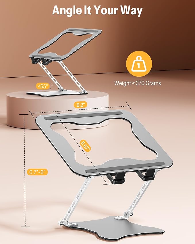 OMOTON Portable Laptop Stand, Ultra-Slim Height Adjustable Laptop Riser | Non-Slip Silicone Pads, Ventilated Laptop Holder, Compatible with10-15.6" MacBook/Dell/HP, Fits Travel & Office - Image 2