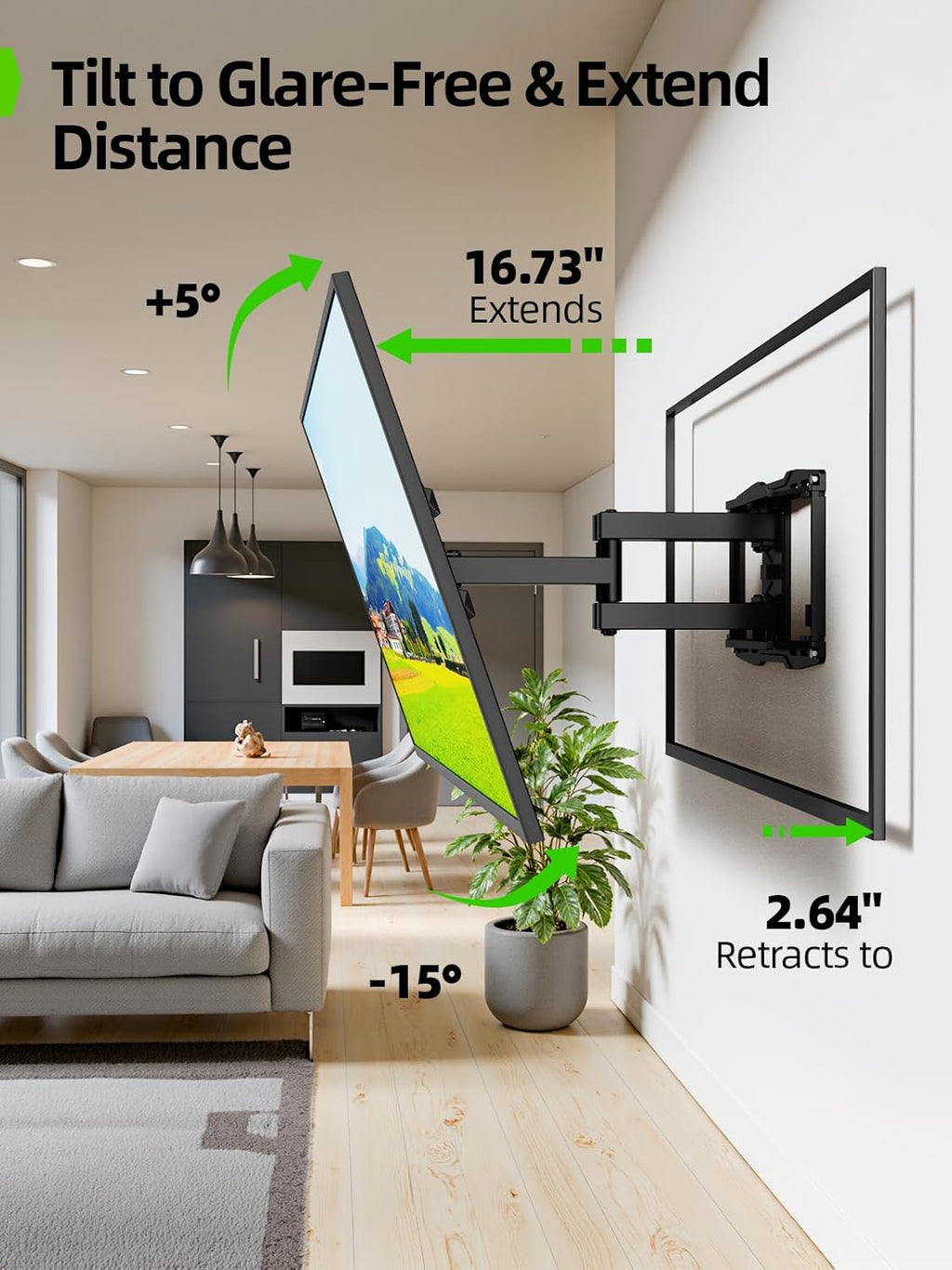 USX MOUNT Full Motion TV Wall Mount for 42-97 Inch TVs up to 150lbs, Swivel and Tilt Wall Mount TV Barcket with Extension, Max VESA 600x400mm & 16" Wood Studs，Fit Most 75 85 86 90 95 inch TVs - Image 3