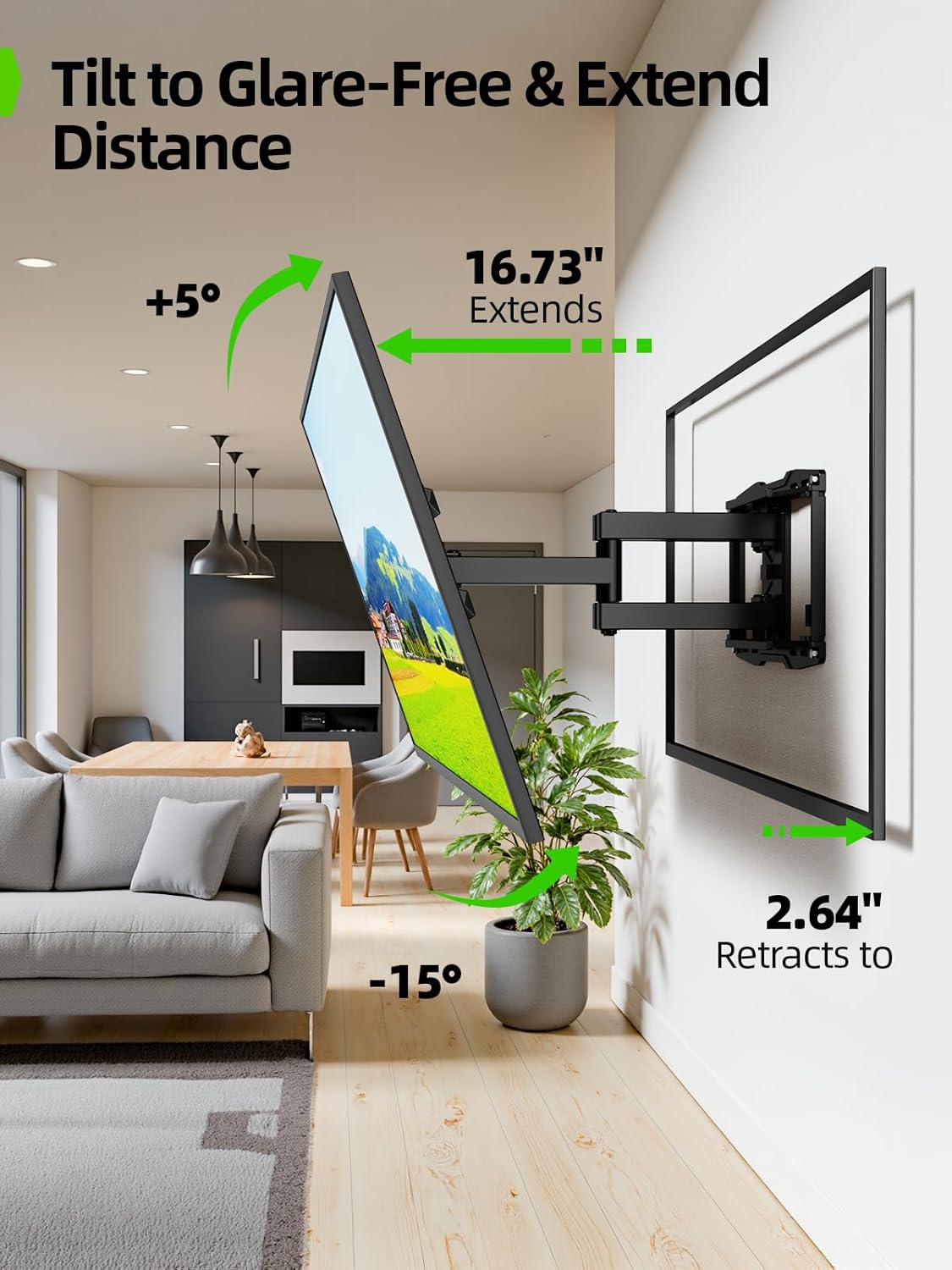 USX MOUNT Full Motion TV Wall Mount for 42-97 Inch TVs up to 150lbs, Swivel and Tilt Wall Mount TV Barcket with Extension, Max VESA 600x400mm & 16" Wood Studs，Fit Most 75 85 86 90 95 inch TVs - Image 3