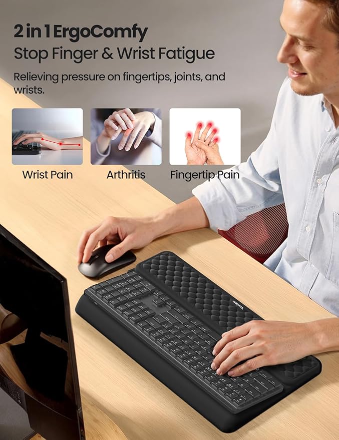 Vaydeer Wrist Rest with Keyboard Stand, Computer Wrist Support Pad, Ergonomic Keyboard Riser Holder Lifter Tray with Wrist Pad, Soft Memory Foam Desk Cushion, Palm Hand Typing for Office Home School - Image 2