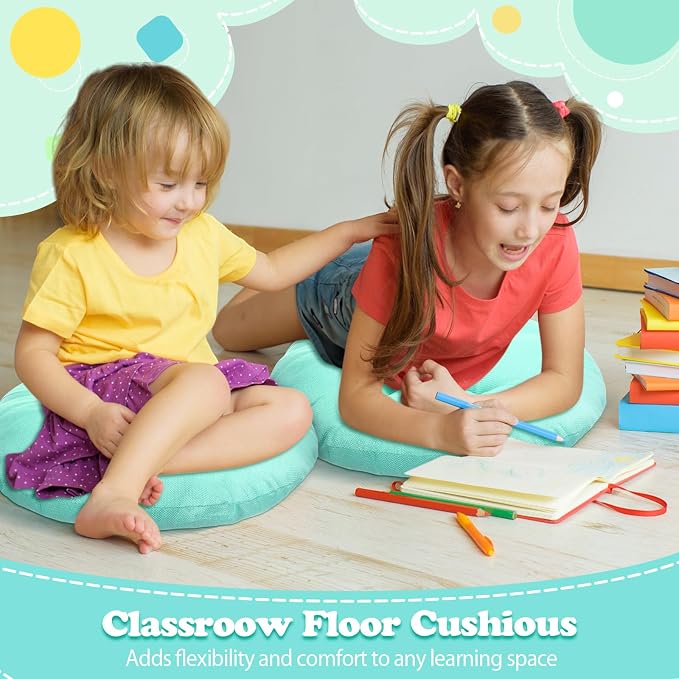 Fumete 8 Pcs Round Floor Cushions for Classroom Kids,Mint Green | 16 Inch Diameter, Students Flexible Seating Pillows, Home Daycare School Reading Yoga Meditation, Soft Cushioned - Image 6