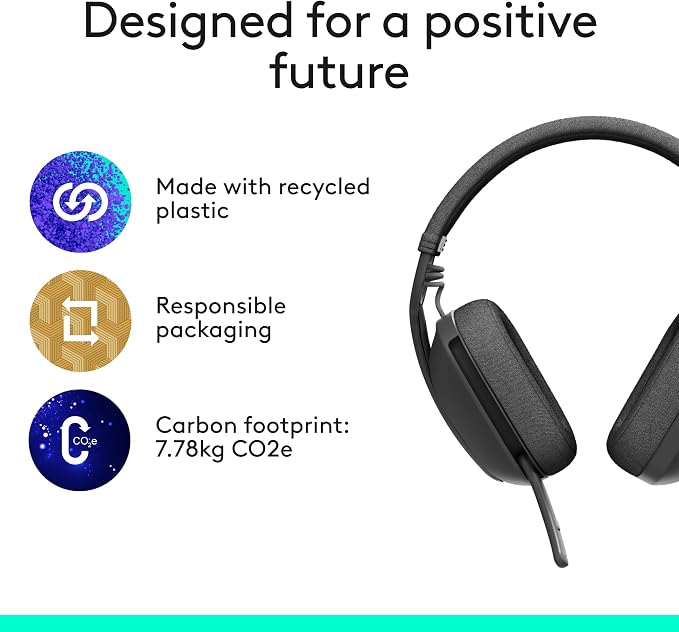 Logitech Zone Vibe 100 Lightweight Wireless Over Ear Headphones - Graphite | Lightweight, over-ear, multipoint Bluetooth, works with Teams, Google Meet, Zoom, PC/Mac, microphone - Image 9
