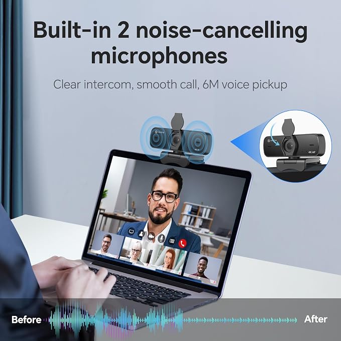 4K Webcam for PC with Fast Autofocus and Sony Sensor, Dual Noise-Reduction Microphones, Auto Light Correction, 4K 30FPS UHD, 77° FOV USB Webcam with Tripod for Zoom, Teams, Mac and Streaming - Image 4