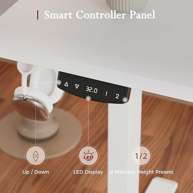Klicelor L Shaped Standing Desk, 55 Inch Electric Height Adjustable Desk with Memory Preset, Reversible Sit Stand Up Computer Workstation for Home Office, Splice Board, White - Image 7