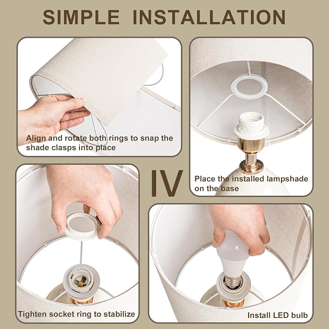 18.5" Table Lamps Set of 2 for Living Room Bedroom, Bedside Lamps for Night Stands, Desk Nightstand Lamp Dimmable, Modern Linen Cream Ceramic Lamps - Image 9
