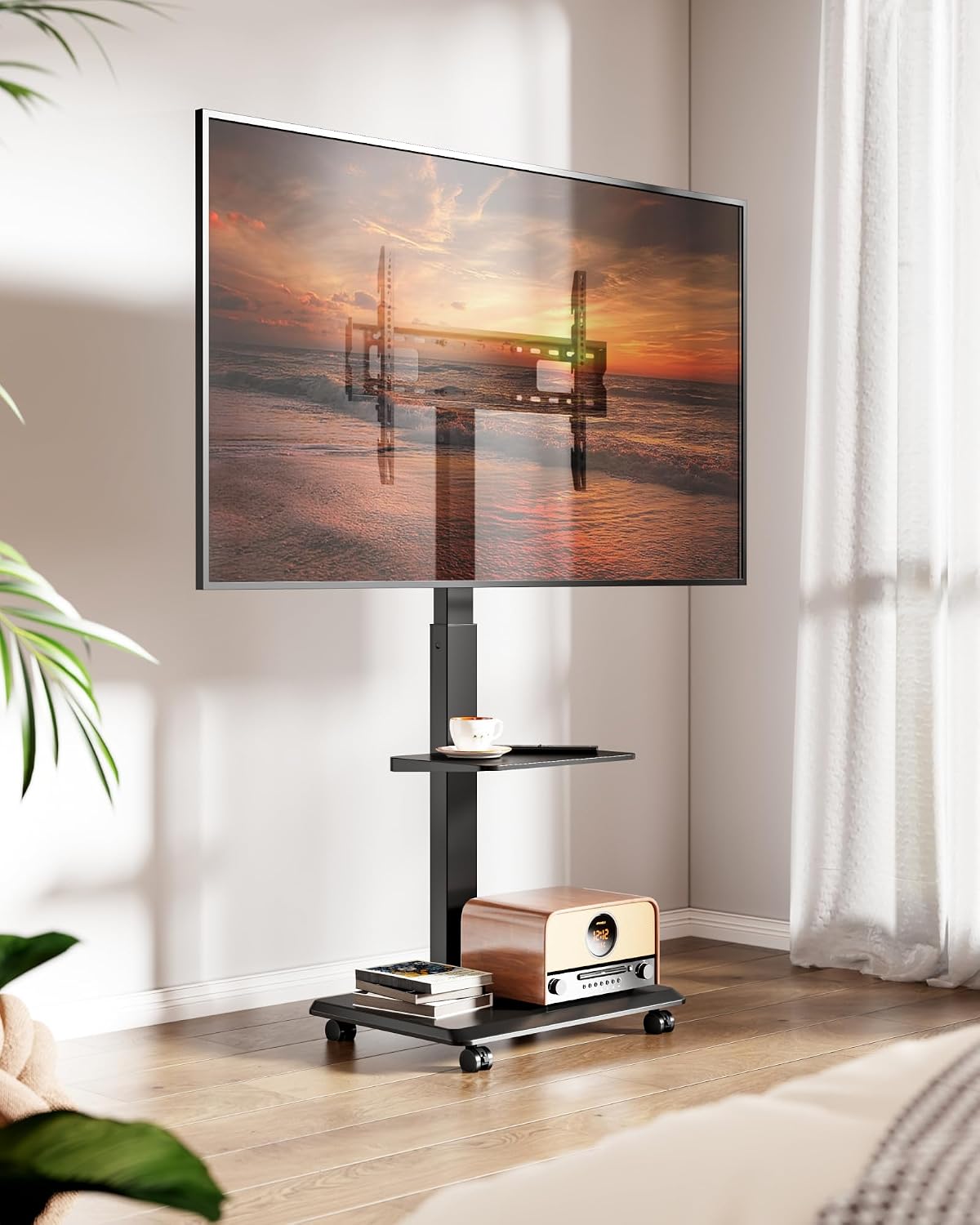 Steel Base Rolling TV Stand with Power Outlet for 32-75 inch TVs,BL - Image 8