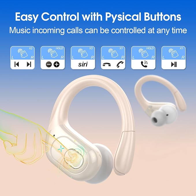 Wireless Earbuds 75H Bluetooth 5.4 Sport Headphones with Earhooks, Camel | IPX7 Waterproof In-ear Buds Feature ENC Noise Cancelling Mic & Deep Bass. Stereo Sound Device for Gym Running Workout - Image 7