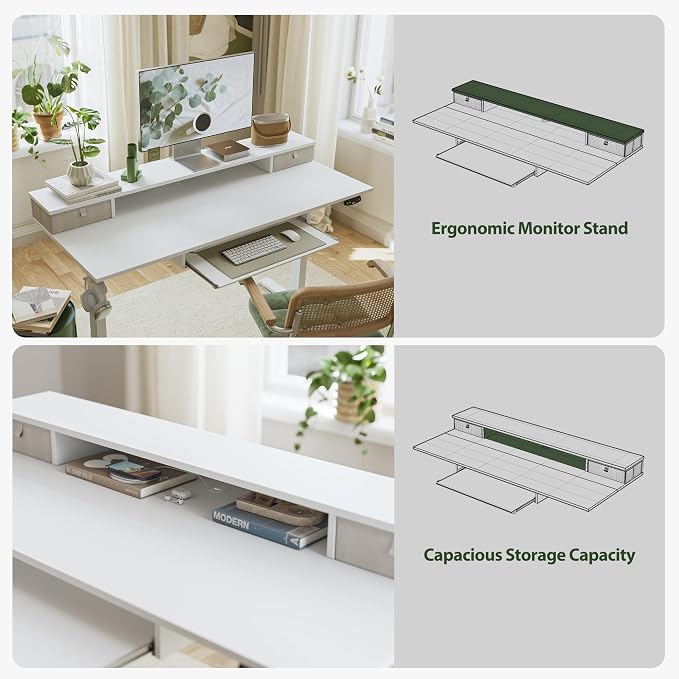 Agilestic 48 Inch Standing Desk with Drawers & Keyboard Tray, White | Electric Height Adjustable, 2 Storage Drawer, Monitor Stand, Sturdy Steel Frame, Memory Presets, Hooks, 154 lbs, Splice Board - Image 6