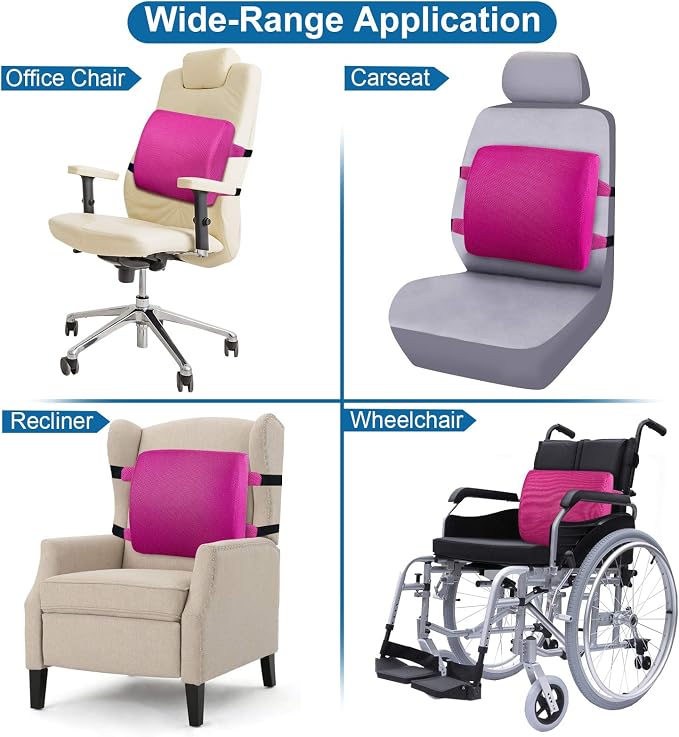 Lumbar Pillow for Chair and Car, Back Support for Office, Memory Foam Cushion with Mesh Cover - Pink - Image 4