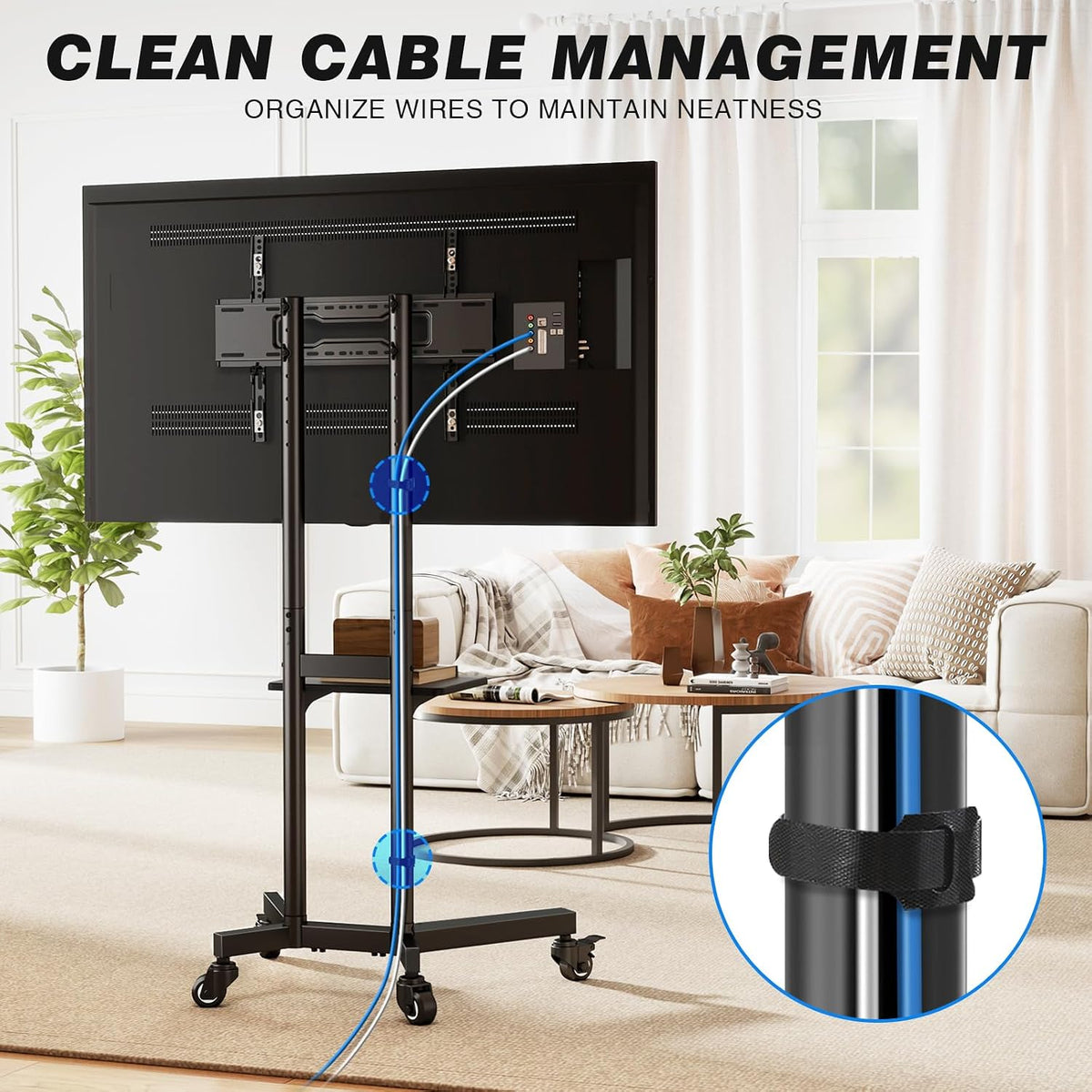 Portable Rolling TV Stand with Shelf for 32-85 in TVs up to 150 lbs - Image 8