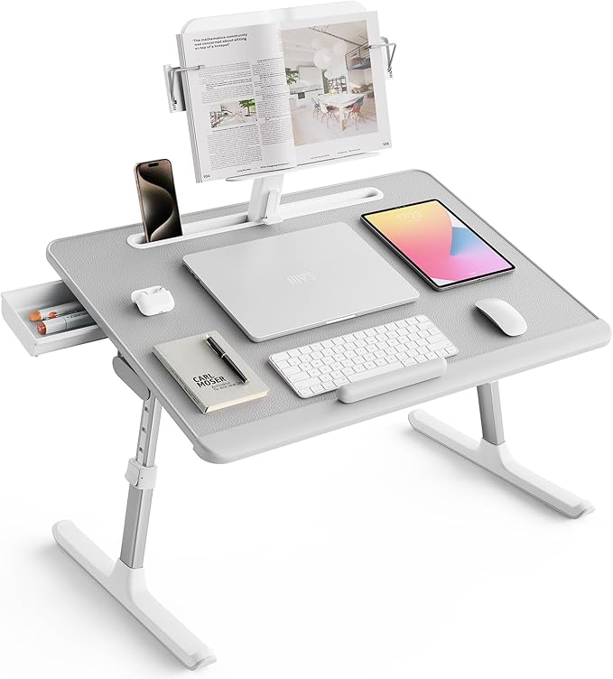 SAIJI Laptop Desk for Bed [XXL Extra Large] with Upgraded Book Stand | Multi-Purpose Lapdesk Bed Tray Desk for Working Writing Reading Drawing (Grey) by SAIJI