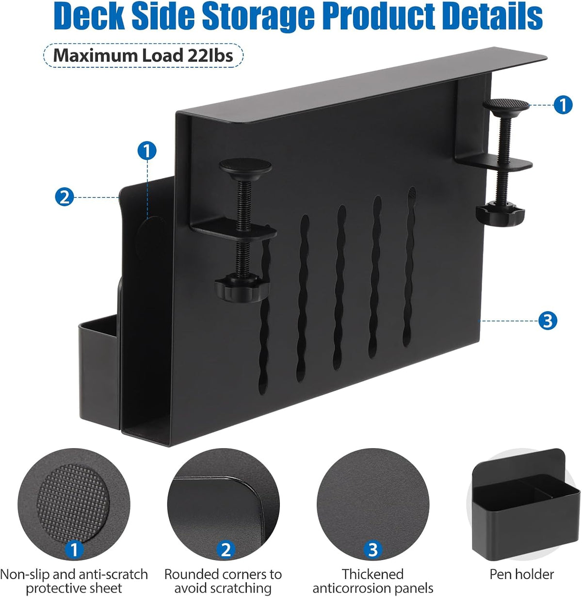 Desk Side Storage, Under Desk Laptop Mount, Table Side Hanging File Organizer, No Drill Clamp On Cable Management Tray, Laptop Holder with Magnetic Pen Holder for Office and Home(Black) - Image 5