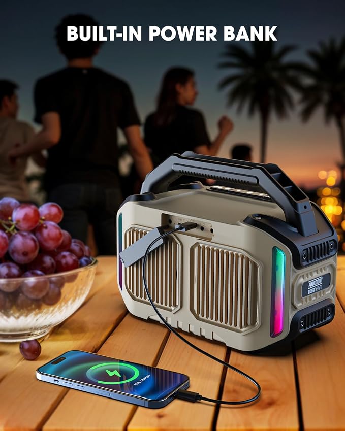 ANCOON Speakers Bluetooth Wireless: 80W(Peak) Loud Speaker with Bass, 20H Playtime, IPX6 Waterproof, Large Jobsite Speakers for Work, Outdoor, Workshop, Garage, Portable Speaker with TWS (Desert) - Image 7