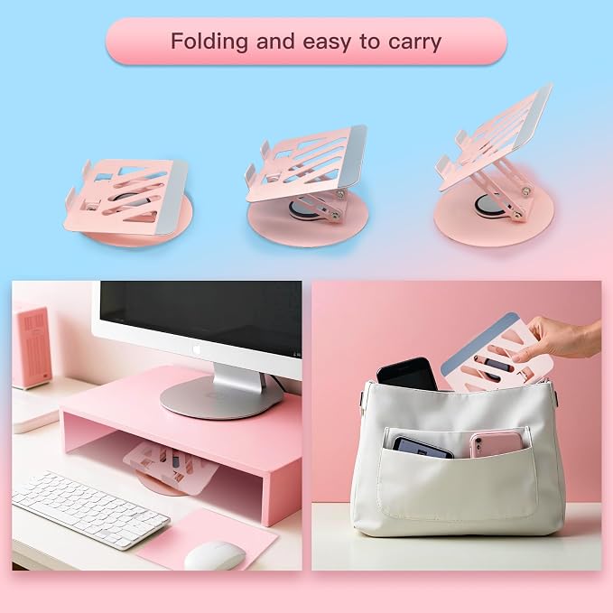 360° Rotating Tablet Stand - Pink |Adjustable Dual Rotary Shaft,Folding Design | Fits iPads & Tablets Up to 13" | Ideal for Work,Painting,Office,Travel,Home - Image 7