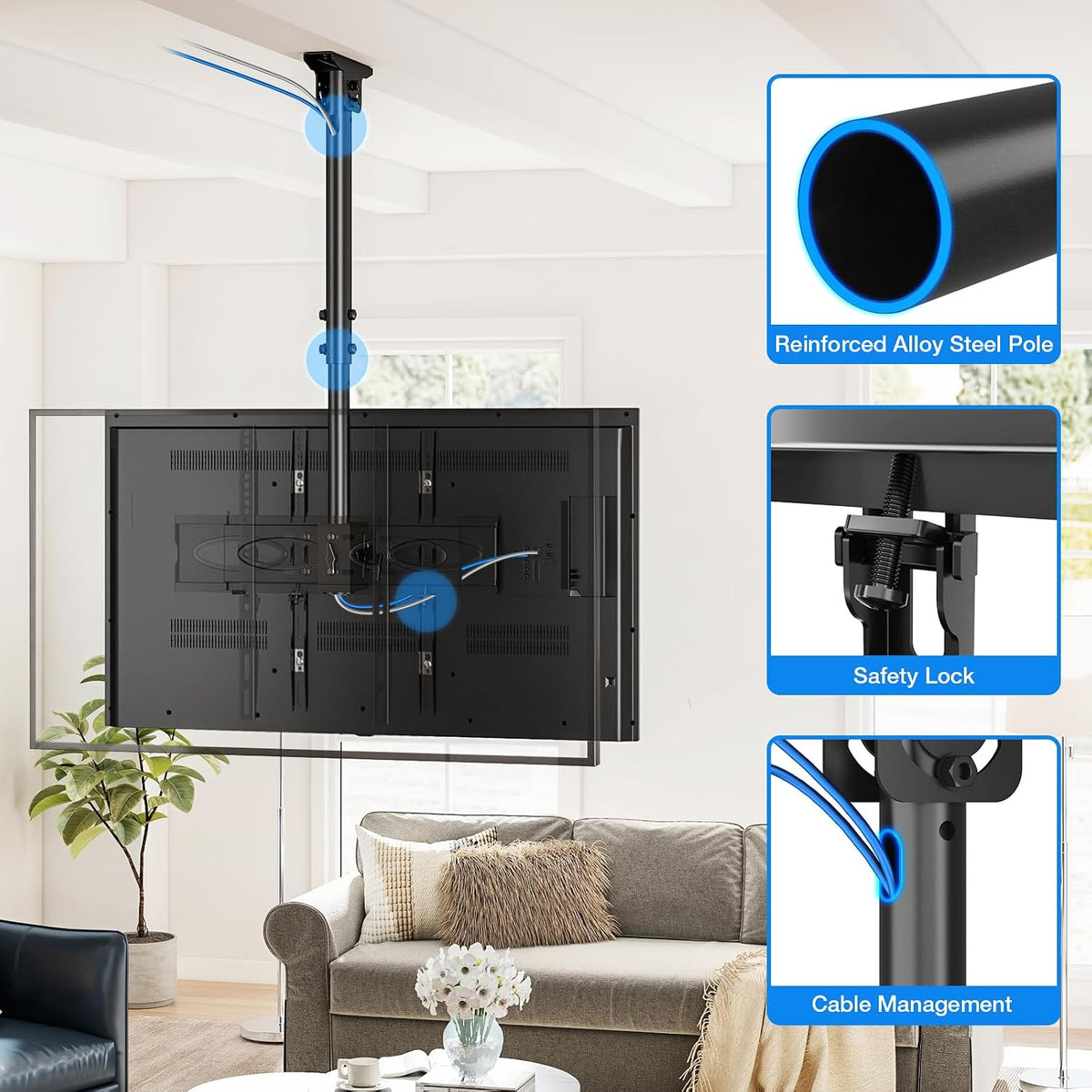 Rfiver Dual Ceiling TV Mount, 360° Swivel Tilt Bracket for 32-65 Inch TVs - Image 6