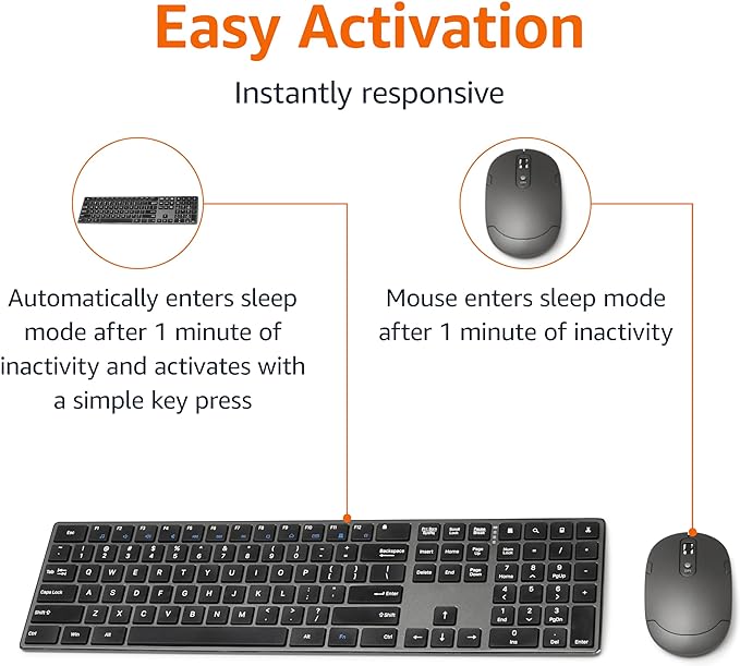 Amazon Basics Ultra Premium Wireless Keyboard and Mouse Combo, Rechargeable, Full-Size with Number Pad, Sleek Design, Plug and Play, Quiet Typing, 2.4GHz USB Receiver, Black - Image 5