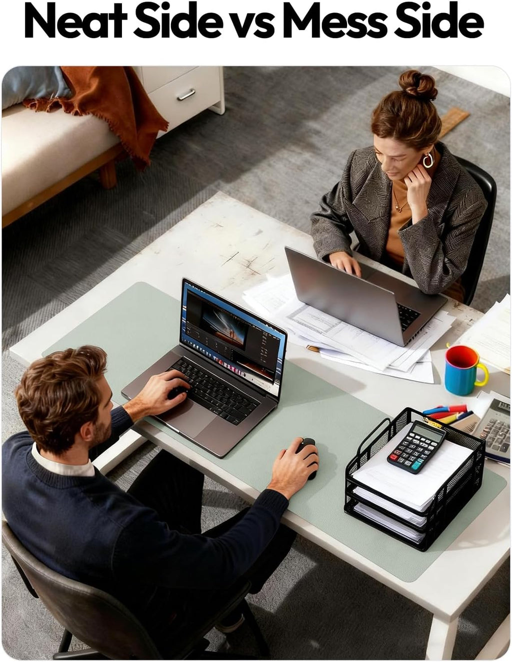YSAGi Leather Desk Pad Protector, Office Desk Mat, Large Mouse Pad, Non-Slip PU Leather Desk Blotter, Laptop Desk Pad, Waterproof Desk Writing Pad for Office and Home (Grayish Green, 47" x 17") - Image 5