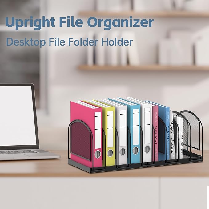 9-Section File Organizer for Desk, Metal File Folder Holder, Black | 9 Vertical Compartments with Sturdy Metal Base for Office Documents Books Magazines and Laptop - Image 5