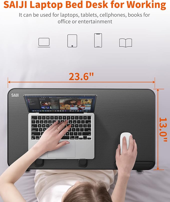 Laptop Desk for Bed, SAIJI Lap Desks Bed Trays for Eating Writing | 5 Heights, 4 Angles, Stable Folding Table for Bed Sofa Desk, Suitable for Laptops up to 17 Inches (60 x 33 cm Black) - Image 9