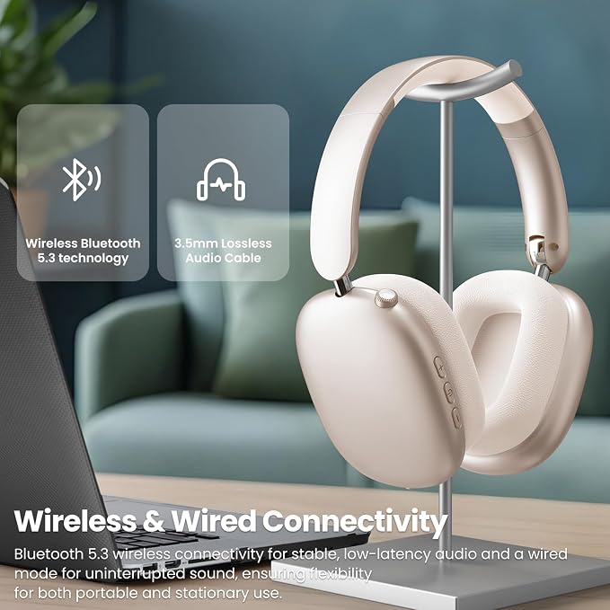 Wentronic Y01 Wireless Noise Canceling Headphones Bluetooth 5.3 Over Ear Headphones with Microphone, Hi-Res Audio, 48H Playtime, Foldable Comfortable Earpads,Compatible with iOS,Android,PC, Starlight - Image 8