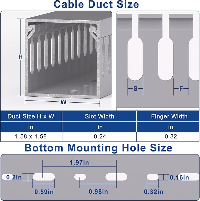 1.6"H x 1.6"W Cable Raceway, 12ft Under Desk Wire Management Channel, Black | Slotted Wire Duct, 4 Pack (3 ft Each), Heavy-Duty PVC Cable Management for Server Racks, Network Cables & Electrical Cabinets - Image 2