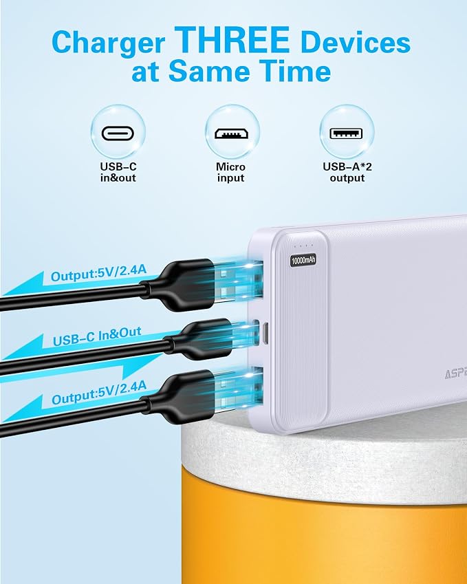 AsperX 2 Pack 10000mAh Portable Charger Dual USB Power Bank Battery Pack | Slim Portable Phone Charger , External Battery Pack for iPhone, Samsung, Google LG and Heated Vest - Image 3