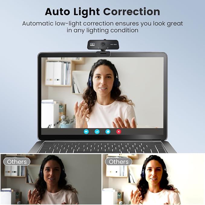 4K Webcam for PC & Mac with USB-C Adapter, 90° Wide-Angle Computer Camera with Microphone, Auto Light Correction, 360° Rotating Plug-and-Play Webcam for Zoom and Teams - Image 8