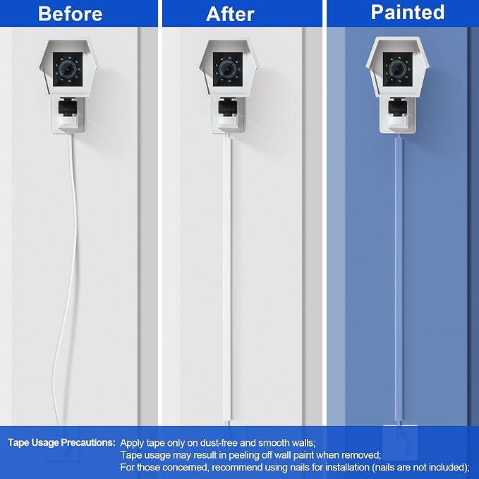 ZhiYo 102" White Cord Cover for 1 Wire, Small Size, 0.59" W x 0.4" H | Fits Up to 1 Thick Extension Cord, Self-Adhesive for Easy Install, Lightweight PVC Helps Stay Secure, Paintable Cord Hider - Image 3
