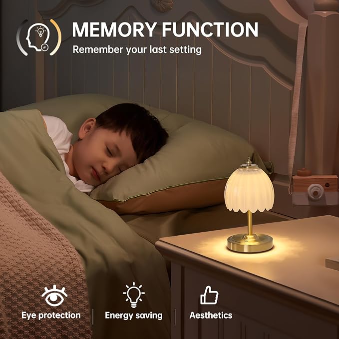 Shenmoyl Set of 2 Tulip Table Lamp with 5200mAh Battery & Touch Control, Cordless Small Table Lamp with 3 Colors, Rechargeable Battery Operated Table Lamps for Nightstand, Bedroom (White Tulip) - Image 7
