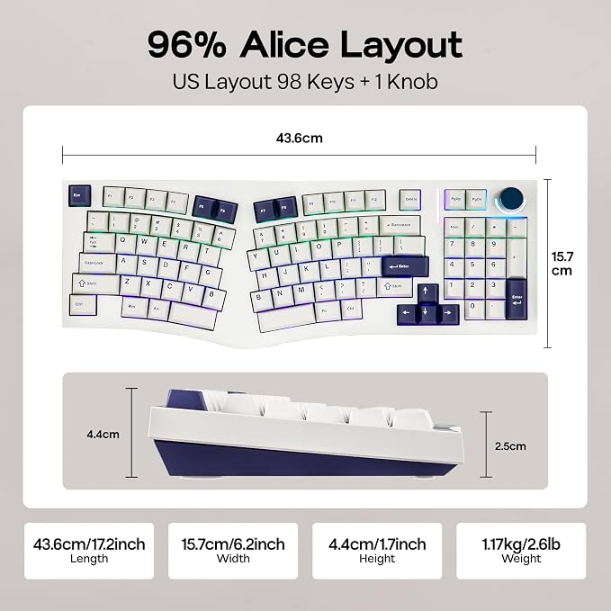 MechLands Feker Alice98 Ergonomic 98 Keys Custom Mechanical Keyboard | VIA Programmable, USB-C Wired Gaming Keyboard, Hot Swappable, 5 Layer Paddings, Control Knob, NKRO, RGB for Win/Mac (White) - Image 4