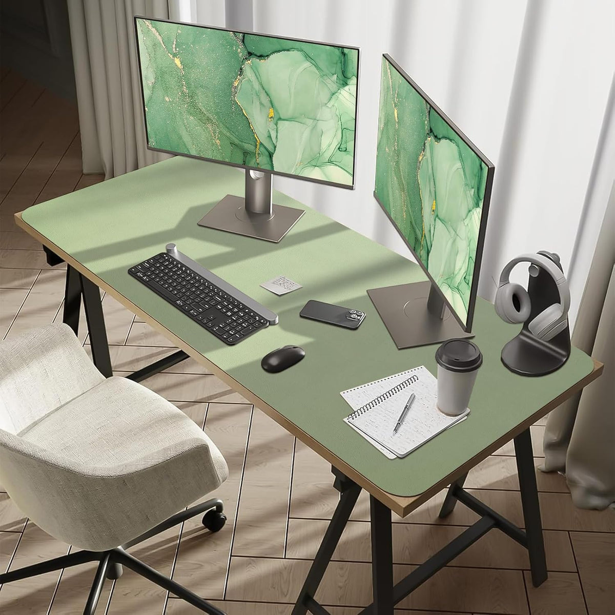 47.2" x 24" Large Desk Mat, Leather Desk Mat, Large Mouse Pad + Keyboard Pad, Non-Slip Desk Mat Protector for Office, Home - Green - Image 2