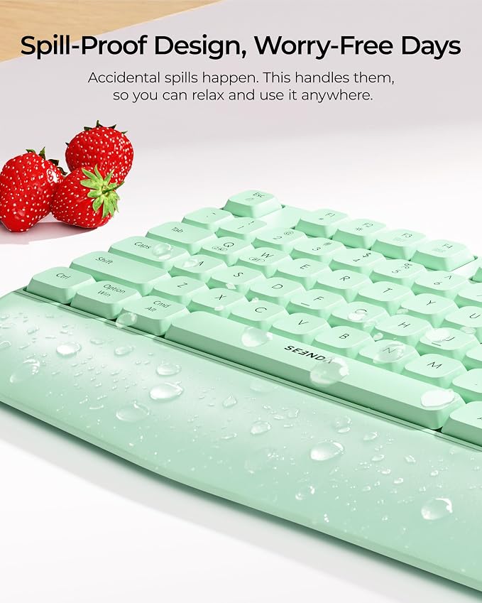 seenda Wireless Bluetooth Ergonomic Keyboard Mouse Combo, Full Size, Green | USB/Bluetooth multi-device switching, with wrist rest, number pad, and quiet operation for PC, laptop, Mac, MacBook, and iPad - Image 8