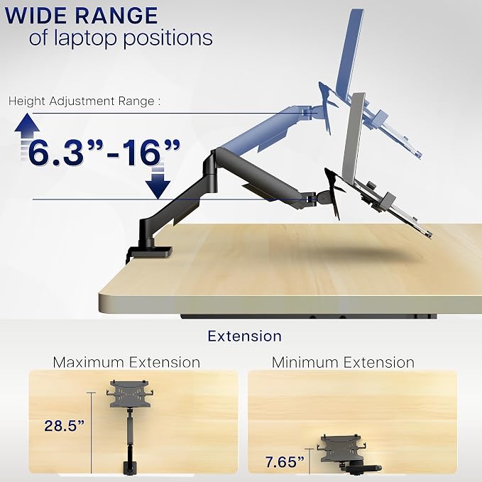 VIVO Universal Adjustable 10 to 15.6 inch Laptop Mount for Desk, Single Mechanical Arm VESA Notebook Stand with C-clamp and Grommet Options, Black, STAND-V001O-L - Image 3