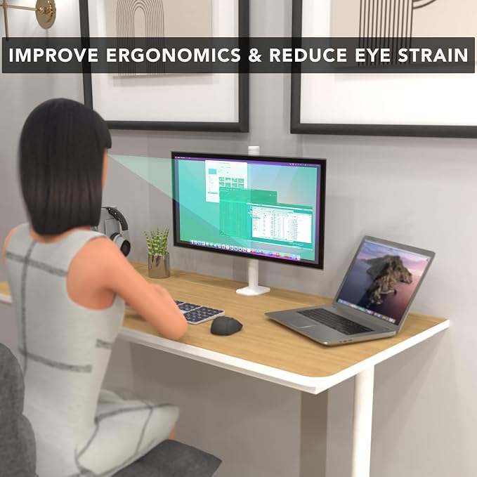Mount-It! White Single Monitor Stand, Fits up to 32" | Adjustable desk arm holds up to 19.8 lbs, 360 rotation, 160 swivel, 40 tilt, clamp & grommet. - Image 2