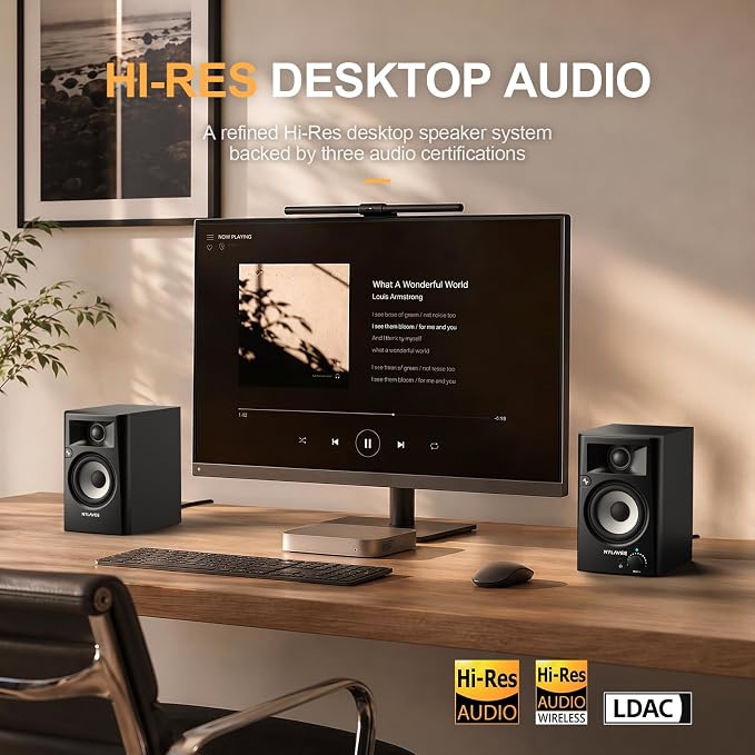 Nylavee Desktop Speakers, Hi-Res Computer Speakers for Desktop PC with LDAC | Bluetooth 6.0/USB/AUX/RCA, Bookshelf PC Speakers with Bass & Treble Control, Headphone Jack - Image 3