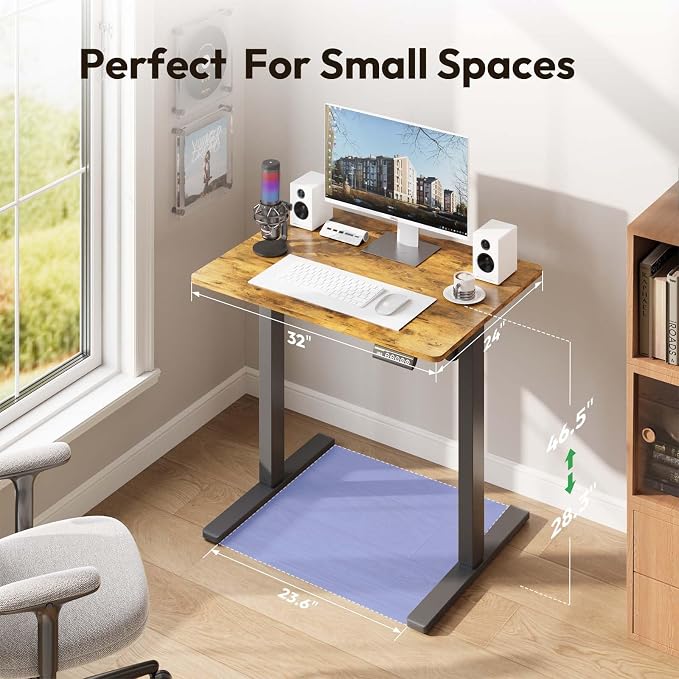 32 x 24 Inch Height Adjustable Standing Desk, 3 Presets, Brown | 32 x 24 in Desktop, 28.3–46.5 in Height, 2+3 Controls, ≤45 dB, 154 lb Capacity, 2 Hooks - Image 4